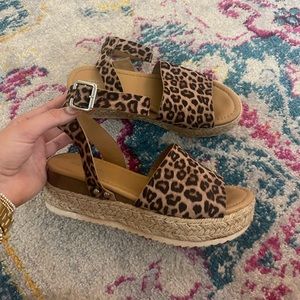 Cheetah Print Platform Espadrille Sandals